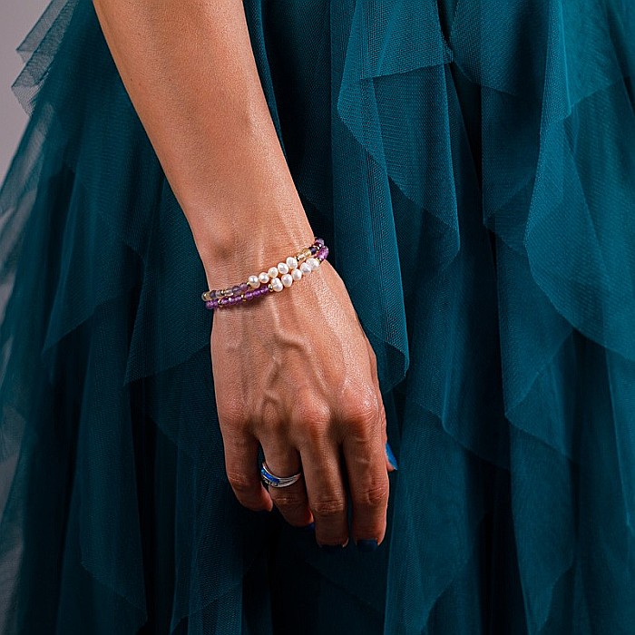 Bratara prieteniei Natya din cristale de Ametist si Perle Naturale [4]