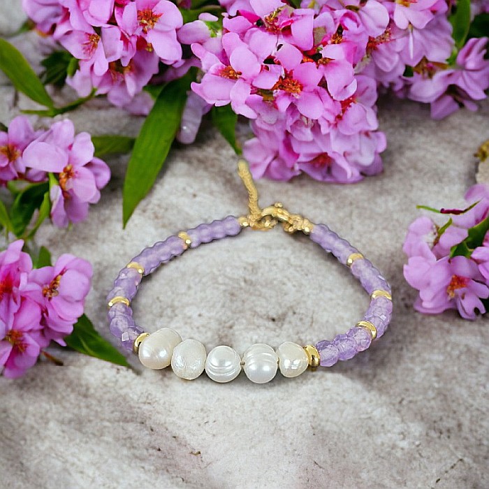 Bratara prieteniei Natya din cristale de Ametist si Perle Naturale [7]