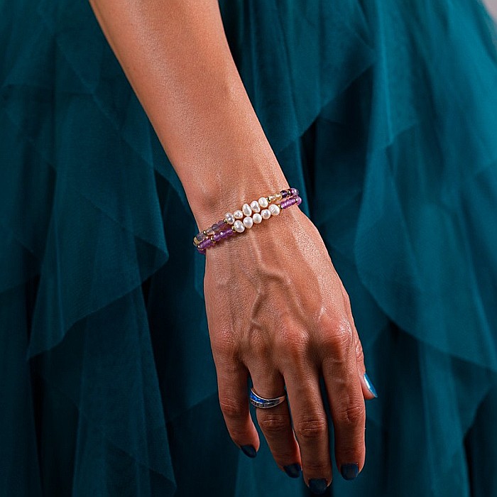 Bratara prieteniei Natya din cristale de Ametist si Perle Naturale [9]