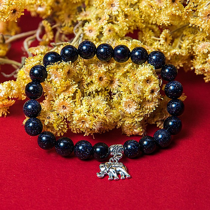 Bratara “Samara” cu pietre semipretioase sintetice, Sand Stone Albastru si Charm Elefant, pentru femei, margele de 8 mm [1]