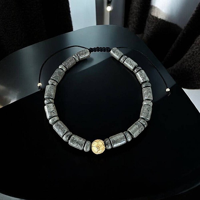 Bratara snur barbati Alger din Pirita cu charm din inox placat auriu [1]