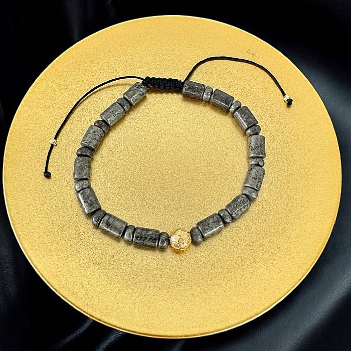 Bratara snur barbati Alger din Pirita cu charm din inox placat auriu [5]