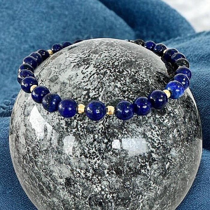 Bratara snur barbati Arcas din Lapis Lazuli cu accesorii din argint placat cu aur [3]