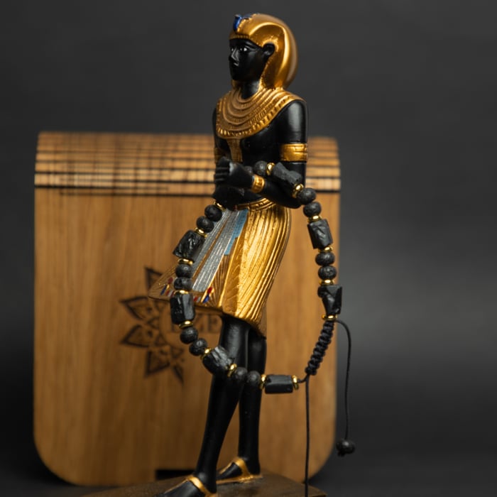 Bratara snur barbati din turmalina neagra naturala realizata manual, cu margele de lava, Devyan [10]