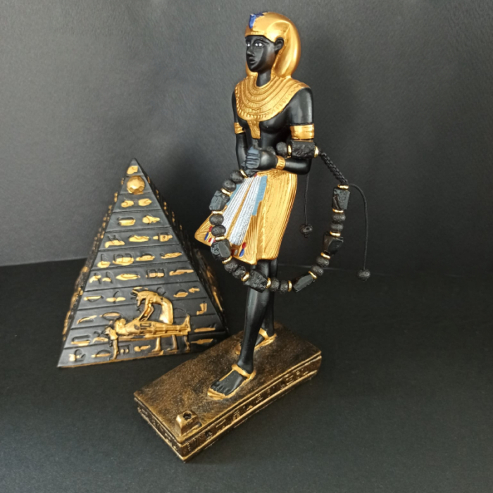 Bratara snur barbati din turmalina neagra naturala realizata manual, cu margele de lava, Devyan [4]