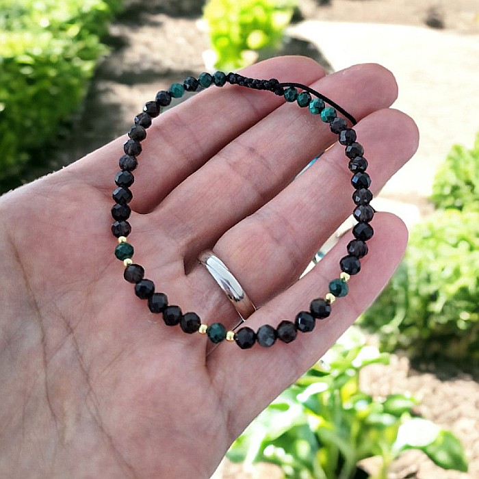 Bratara Snur dama din pietre naturale Aimee, cristale de Obsidian si Malachit cu accesorii din argint 925 [6]