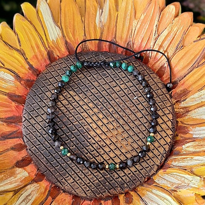 Bratara Snur dama din pietre naturale Aimee, cristale de Obsidian si Malachit cu accesorii din argint 925 [7]