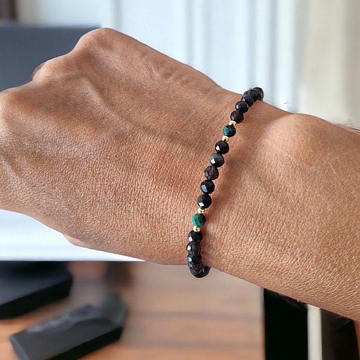 Bratara Snur dama din pietre naturale Aimee, cristale de Obsidian si Malachit cu accesorii din argint 925 [1]