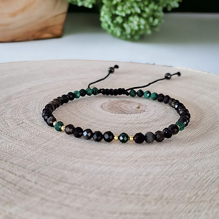 Bratara Snur dama din pietre naturale Aimee, cristale de Obsidian si Malachit cu accesorii din argint 925 [9]