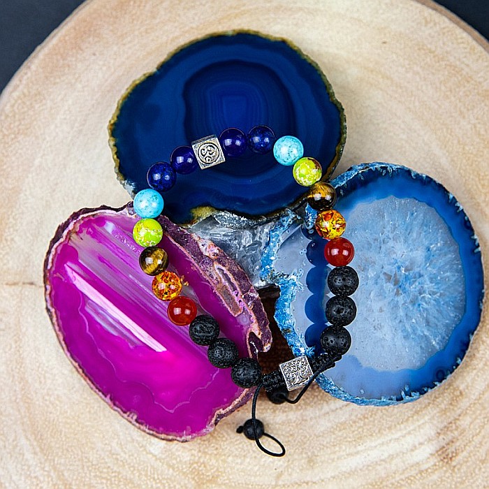 Bratara snur difuzor aromaterapie “Tamar” 7 Chakre cu Pietre de Lava (Vulcanice) si Simboluri Copacul Vietii si OM [6]