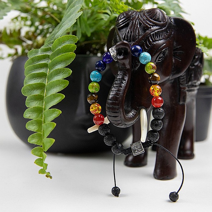 Bratara snur difuzor aromaterapie “Tamar” 7 Chakre cu Pietre de Lava (Vulcanice) si Simboluri Copacul Vietii si OM [4]