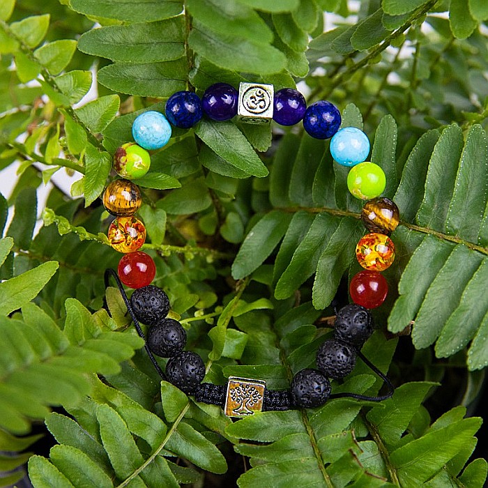 Bratara snur difuzor aromaterapie “Tamar” 7 Chakre cu Pietre de Lava (Vulcanice) si Simboluri Copacul Vietii si OM [5]