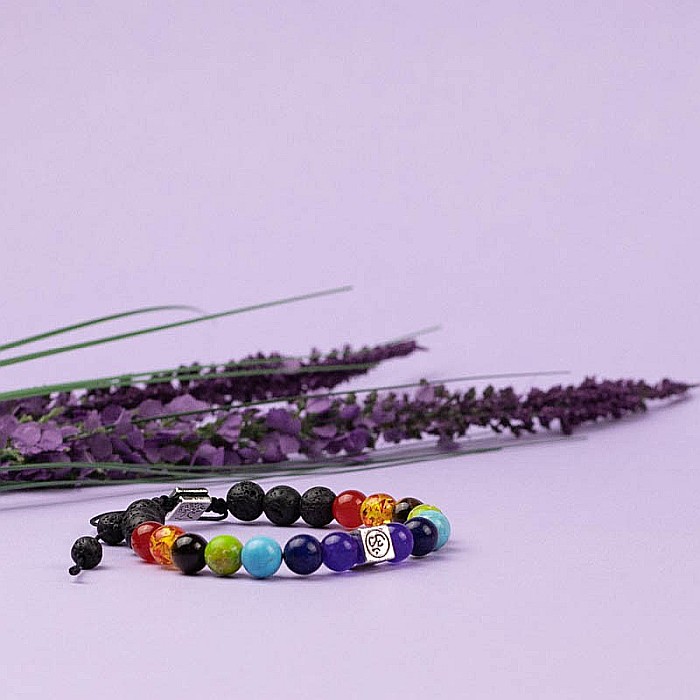 Bratara snur difuzor aromaterapie “Tamar” 7 Chakre cu Pietre de Lava (Vulcanice) si Simboluri Copacul Vietii si OM [3]