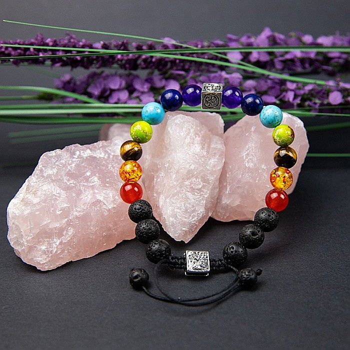 Bratara snur difuzor aromaterapie “Tamar” 7 Chakre cu Pietre de Lava (Vulcanice) si Simboluri Copacul Vietii si OM [1]