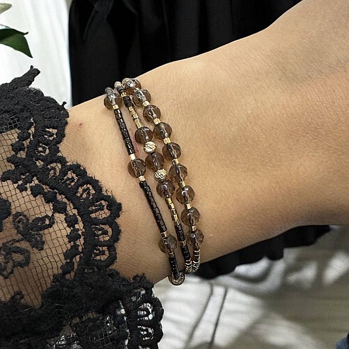 Bratara snur Maysa 3 straturi Miyuki si Cuart Fumuriu cu argint placat cu aur [1]