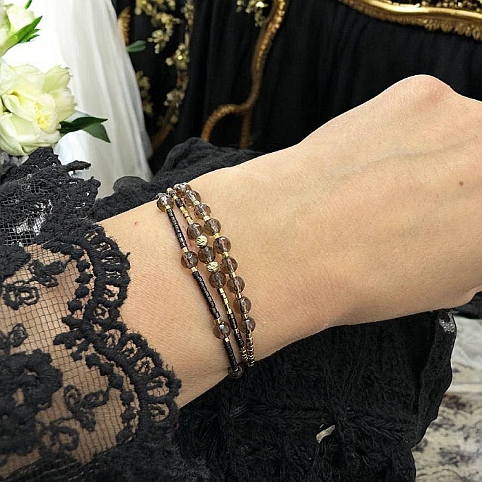 Bratara snur Maysa 3 straturi Miyuki si Cuart Fumuriu cu argint placat cu aur [3]