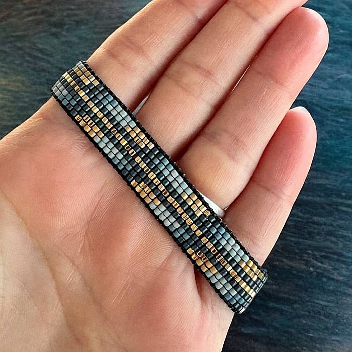 Bratara snur miyuki pentru femei, Jouri in nuante metalice de gri si auriu [4]