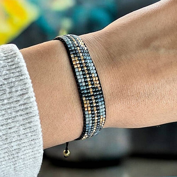 Bratara snur miyuki pentru femei, Jouri in nuante metalice de gri si auriu [1]