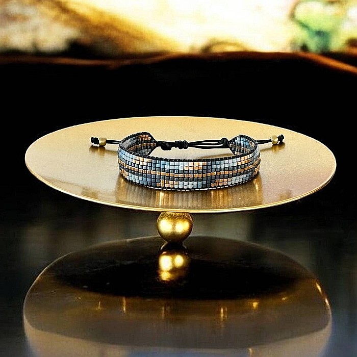 Bratara snur miyuki pentru femei, Jouri in nuante metalice de gri si auriu [5]