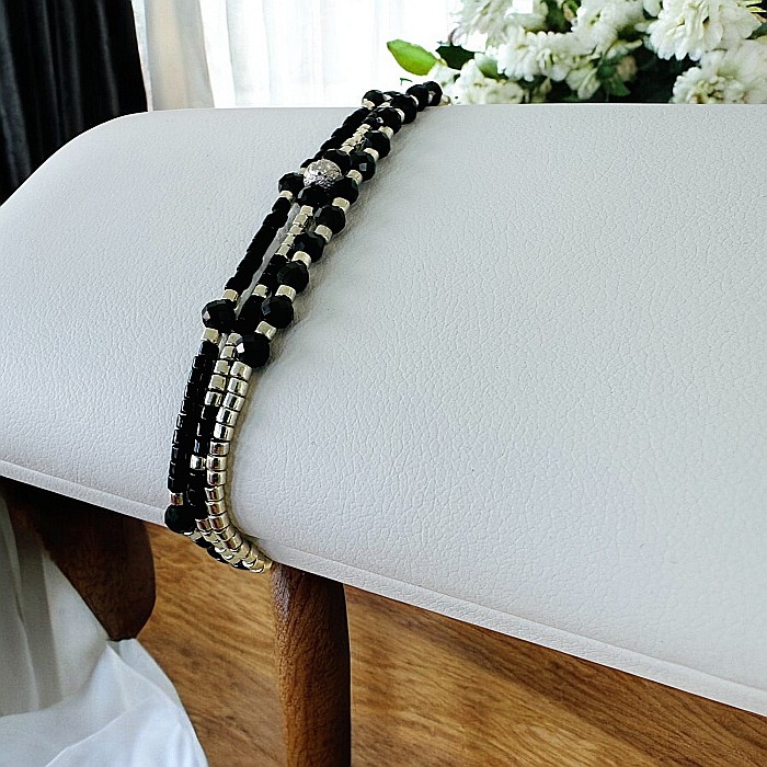 Bratara snur negru-argintiu Elysia 3 straturi Miyuki si Obsidian cu argint 925 [7]