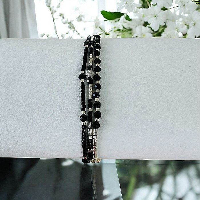 Bratara snur negru-argintiu Elysia 3 straturi Miyuki si Obsidian cu argint 925 [6]