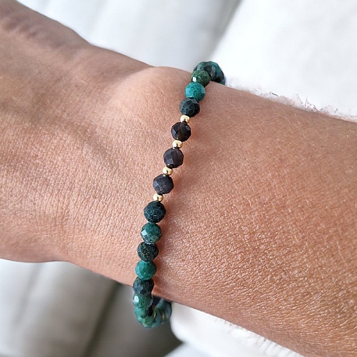 Bratara pentru femei Rana din Smarald African, Obsidian si Jad Verde cu Argint placat cu Aur [2]