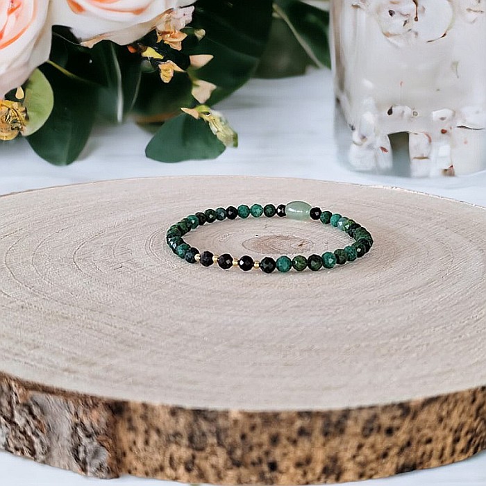 Bratara pentru femei Rana din Smarald African, Obsidian si Jad Verde cu Argint placat cu Aur [4]