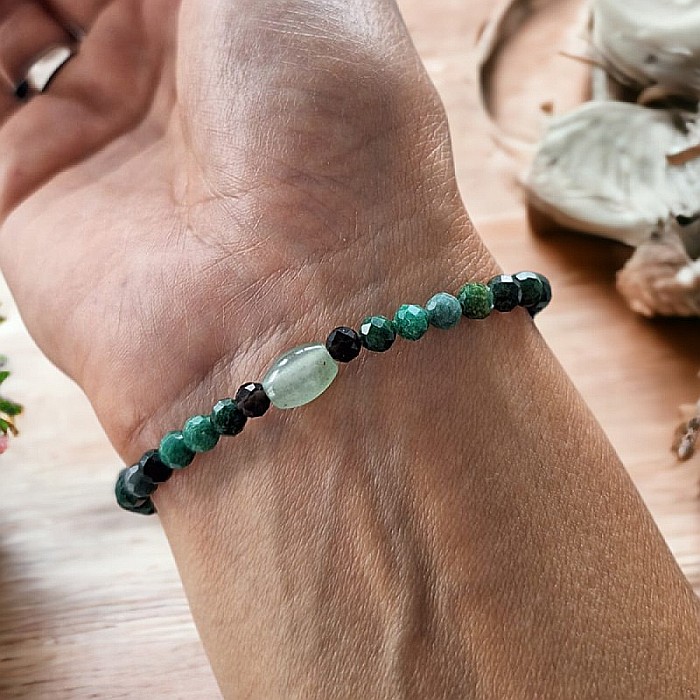 Bratara pentru femei Rana din Smarald African, Obsidian si Jad Verde cu Argint placat cu Aur [7]