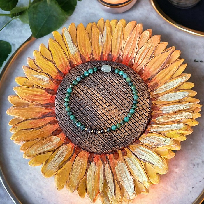 Bratara pentru femei Rana din Smarald African, Obsidian si Jad Verde cu Argint placat cu Aur [9]