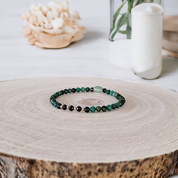 Bratara pentru femei Rana din Smarald African, Obsidian si Jad Verde cu Argint placat cu Aur [1]