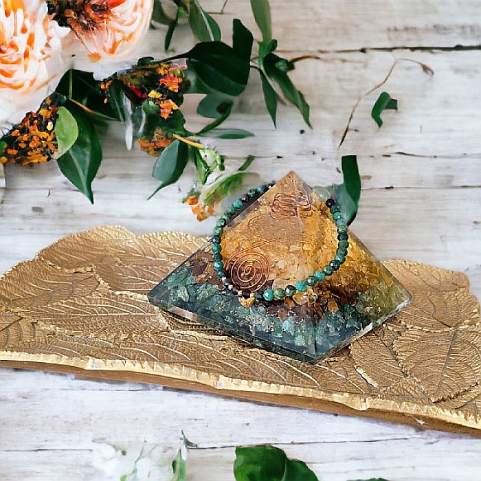 Bratara pentru femei Rana din Smarald African, Obsidian si Jad Verde cu Argint placat cu Aur [6]