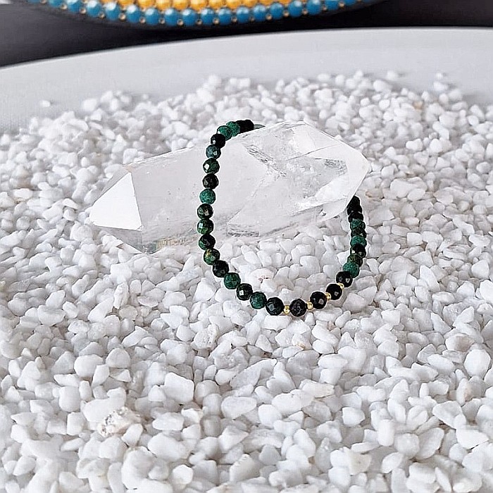 Bratara pentru femei Rana din Smarald African, Obsidian si Jad Verde cu Argint placat cu Aur [5]