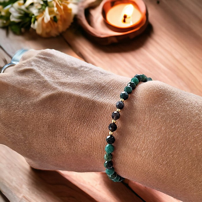 Bratara pentru femei Rana din Smarald African, Obsidian si Jad Verde cu Argint placat cu Aur [8]