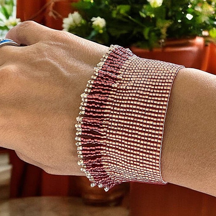 Bratara solara Auriya din margelute Miyuki si franjuri portocalii realizata manual [7]