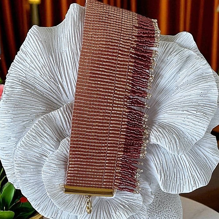 Bratara solara Auriya din margelute Miyuki si franjuri portocalii realizata manual [5]