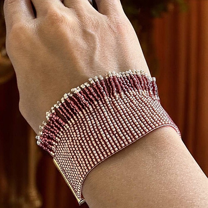 Bratara solara Auriya din margelute Miyuki si franjuri portocalii realizata manual [8]