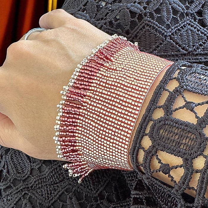 Bratara solara Auriya din margelute Miyuki si franjuri portocalii realizata manual [3]