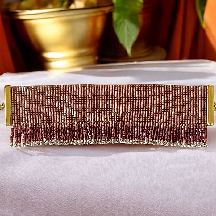 Bratara solara Auriya din margelute Miyuki si franjuri portocalii realizata manual [4]