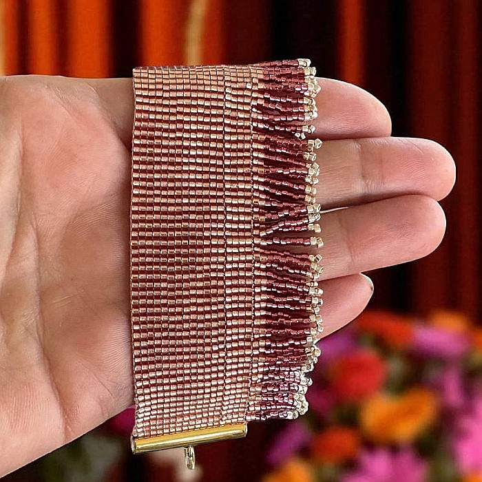 Bratara solara Auriya din margelute Miyuki si franjuri portocalii realizata manual [2]