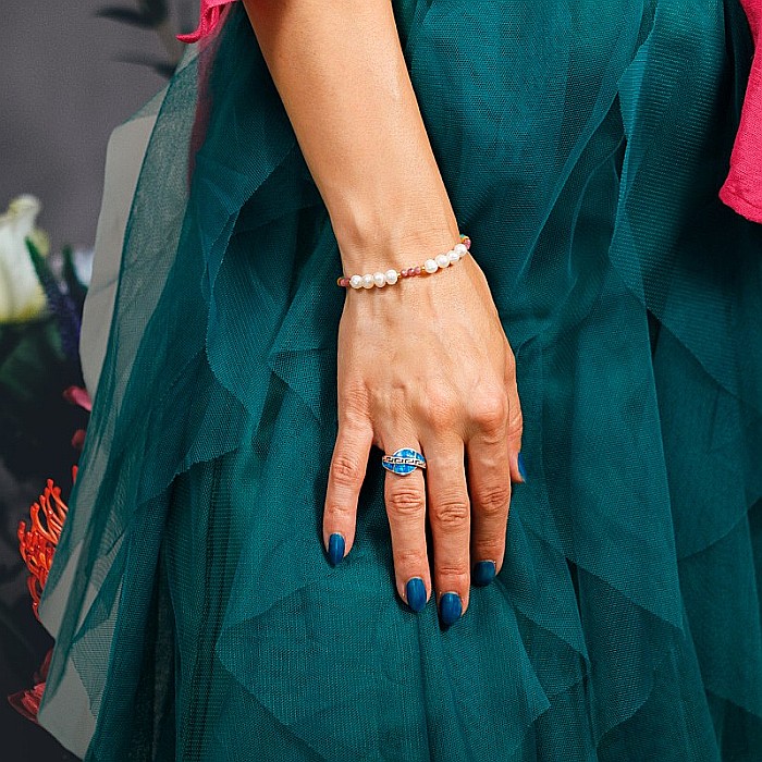 Bratara Taya din perle naturale si cristale de Turmalina roz, Topaz, Amazonit si Ametist din Argint 925 placat cu aur [3]