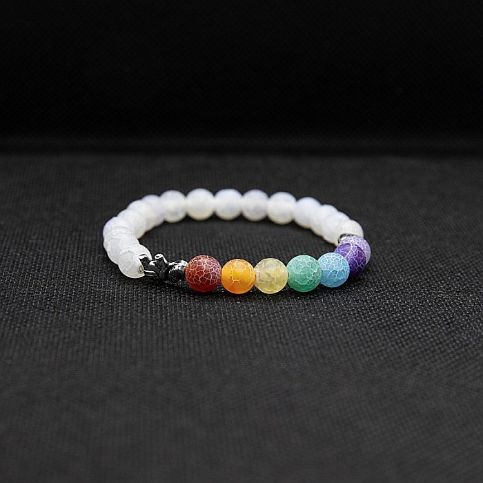 Bratara “WHITE” din Margele Weathered Agate si 7 Chakre cu Accesoriu Elefant, 8mm [4]