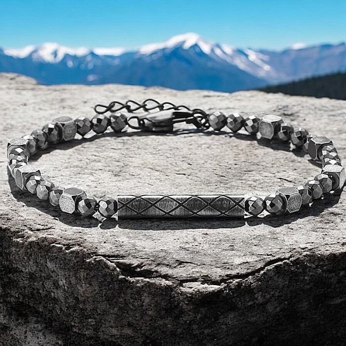 Bratari ajustabile REAMOR pentru barbati in stil retro din otel inoxidabil si hematit [2]