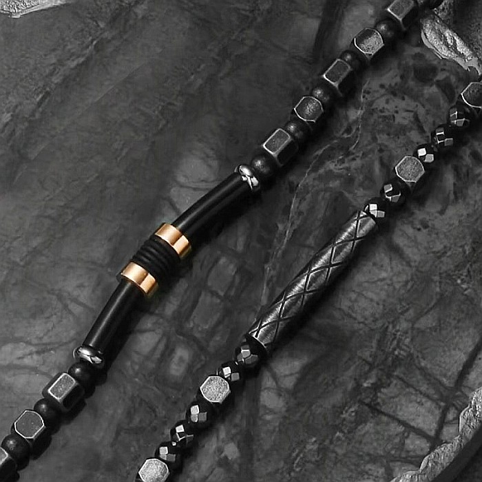 Bratari ajustabile REAMOR pentru barbati in stil retro din otel inoxidabil si hematit [5]