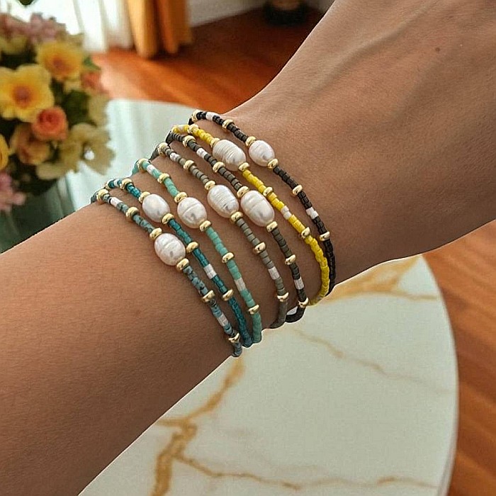 Bratari colorate Amaryllis din margelute miyuki cu accesorii din argint placat cu aur si Perla de cultura [2]