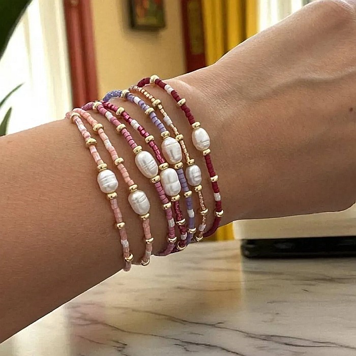 Bratari colorate Amaryllis din margelute miyuki cu accesorii din argint placat cu aur si Perla de cultura [1]