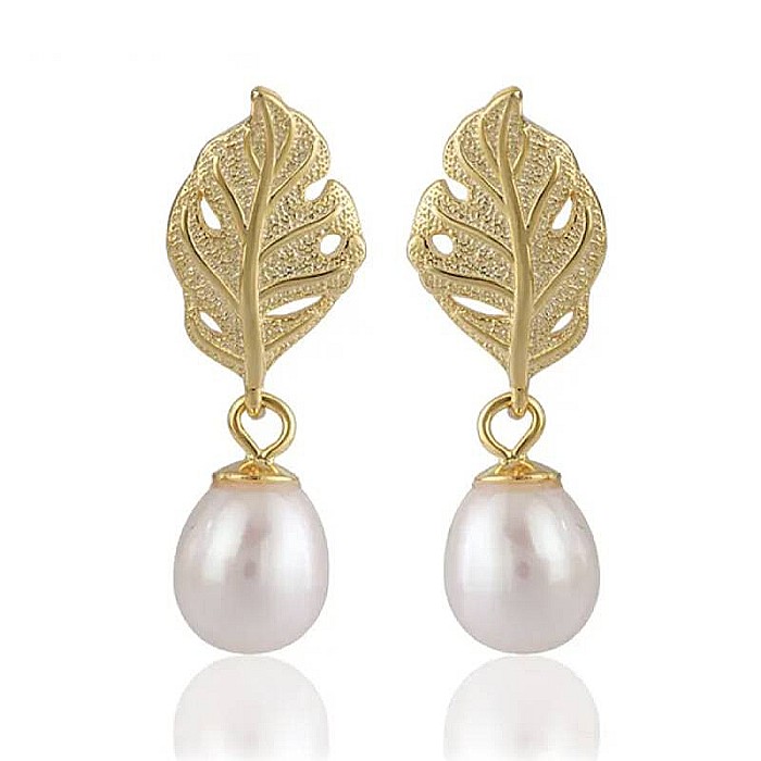 Bucura-te de feminitate si eleganta cu noii cercei din argint 925 cu model frunza si perle [3]