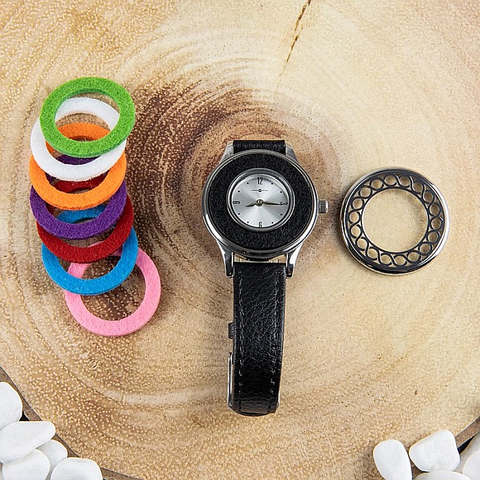 Ceas Aromaterapie ARMO din Otel Inoxidabil, Curea din Piele Ecologica Neagra [6]