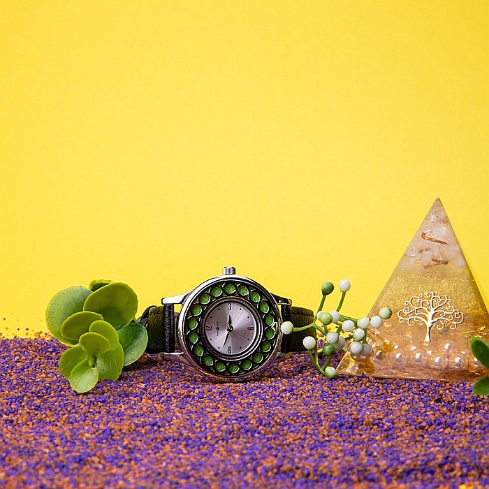 Ceas Aromaterapie ARMO din Otel Inoxidabil, Curea din Piele Ecologica Neagra [2]