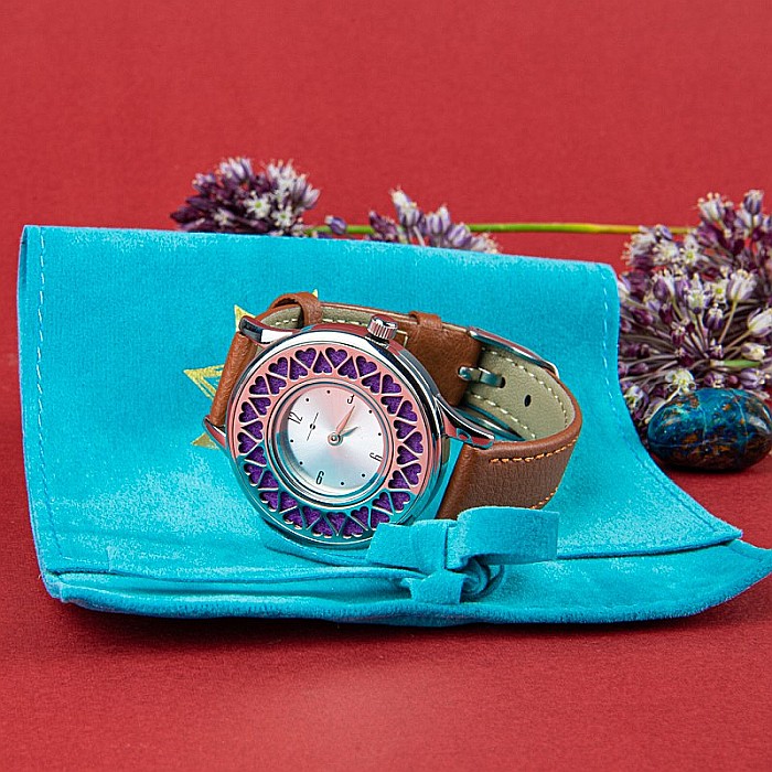 Ceas Aromaterapie “Heart” din Otel Inoxidabil, Curea din Piele Ecologica Maro [2]