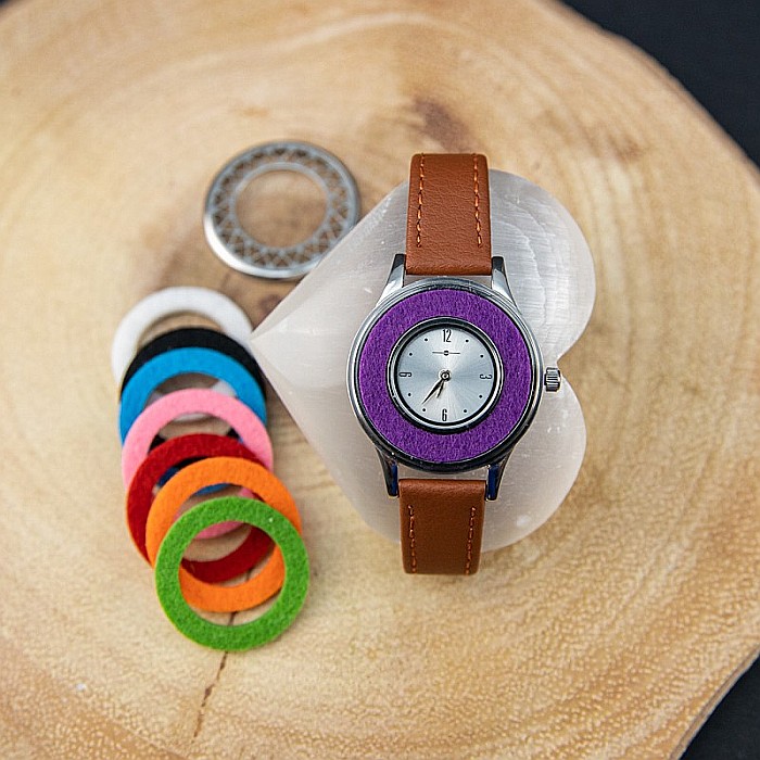 Ceas Aromaterapie “Heart” din Otel Inoxidabil, Curea din Piele Ecologica Maro [10]